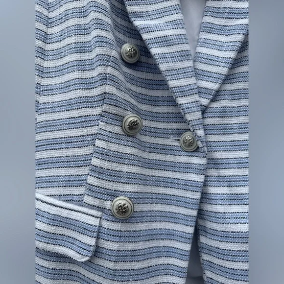 J. Jill Classic Blue and White Striped Double Breasted Blazer Size petite XS - Picture 6 of 14